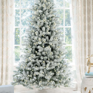 10' King Flock® Artificial Christmas Tree with 1250 Warm White LED Lights