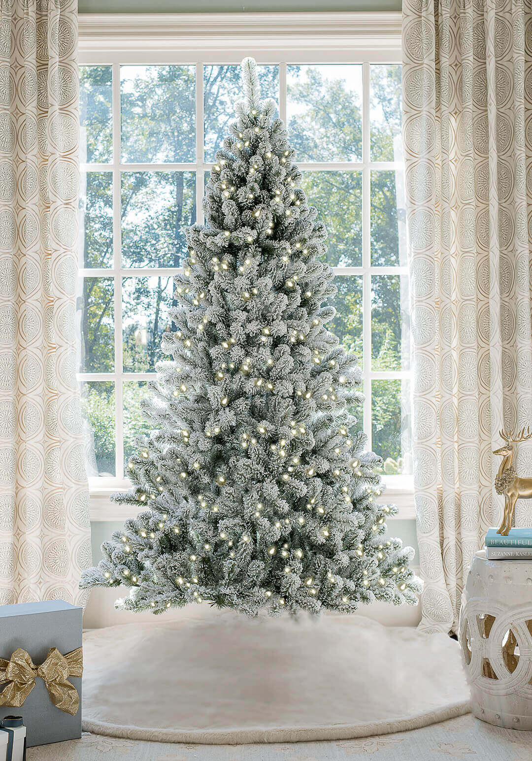 10' Prince Flock® Artificial Christmas Tree with 750 Warm White LED Lights