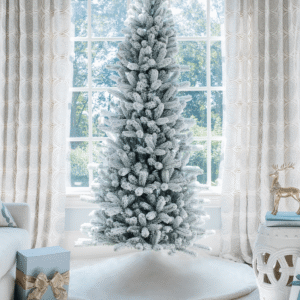 12' King Flock® Slim Artificial Christmas Tree Unlit
