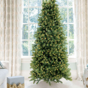 12' Royal Fir Slim Artificial Christmas Tree with 1900 Warm White & Multi-Color LED Lights
