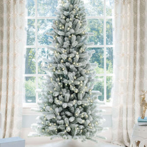 6.5' King Flock® Slim Artificial Christmas Tree with 500 Warm White LED Lights