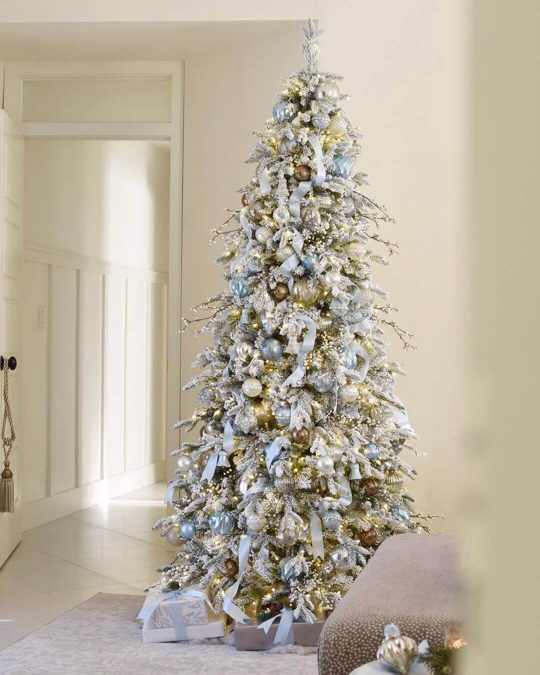 6.5' Queen Flock® Slim Artificial Christmas Tree with 500 Warm White LED Lights - Image 3