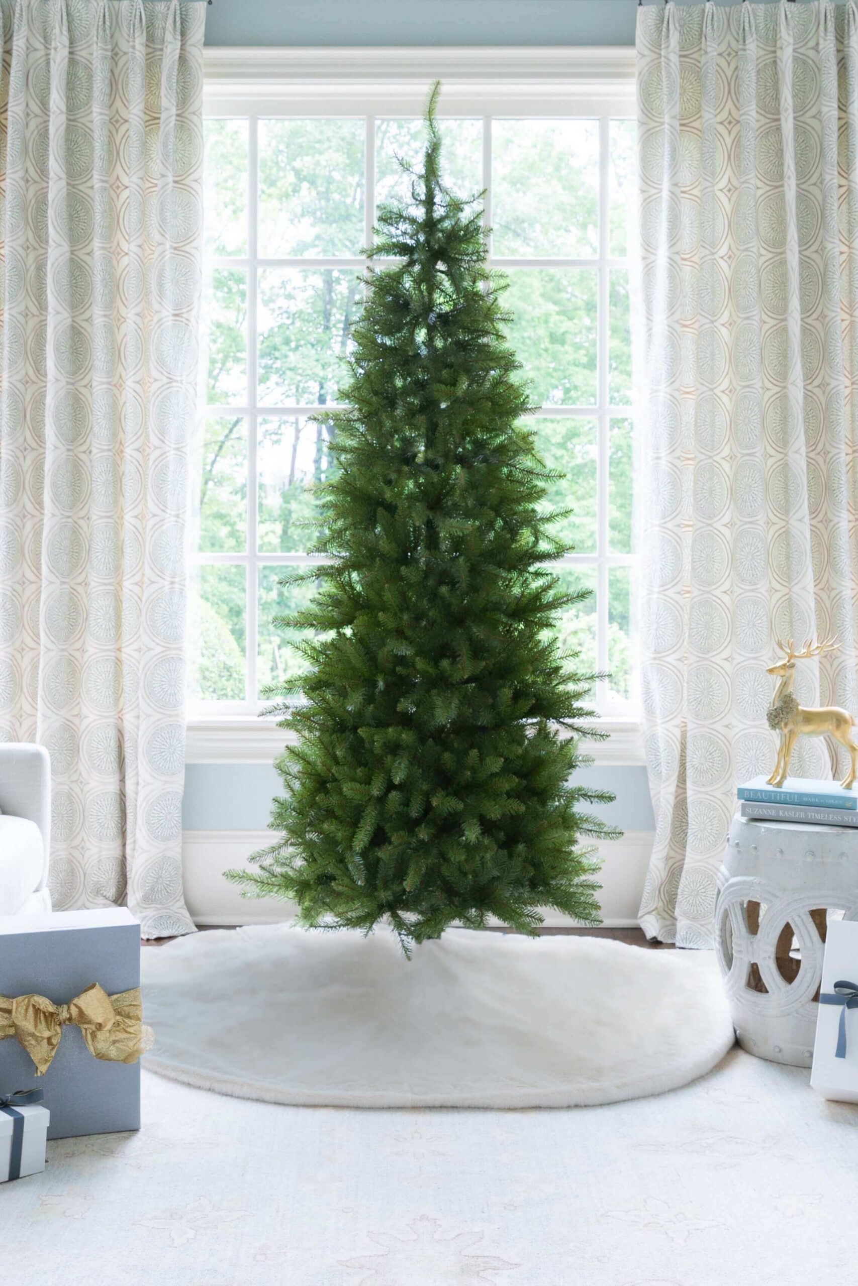 6.5' Yorkshire Fir Slim Artificial Christmas Tree with 400 Warm White LED Lights - Image 2