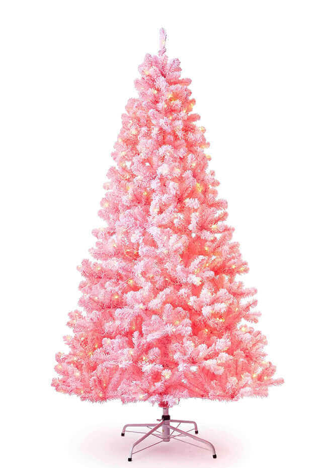 7.5' Duchess Pink Flock Artificial Christmas Tree with 600 Warm White LED Lights - Image 9