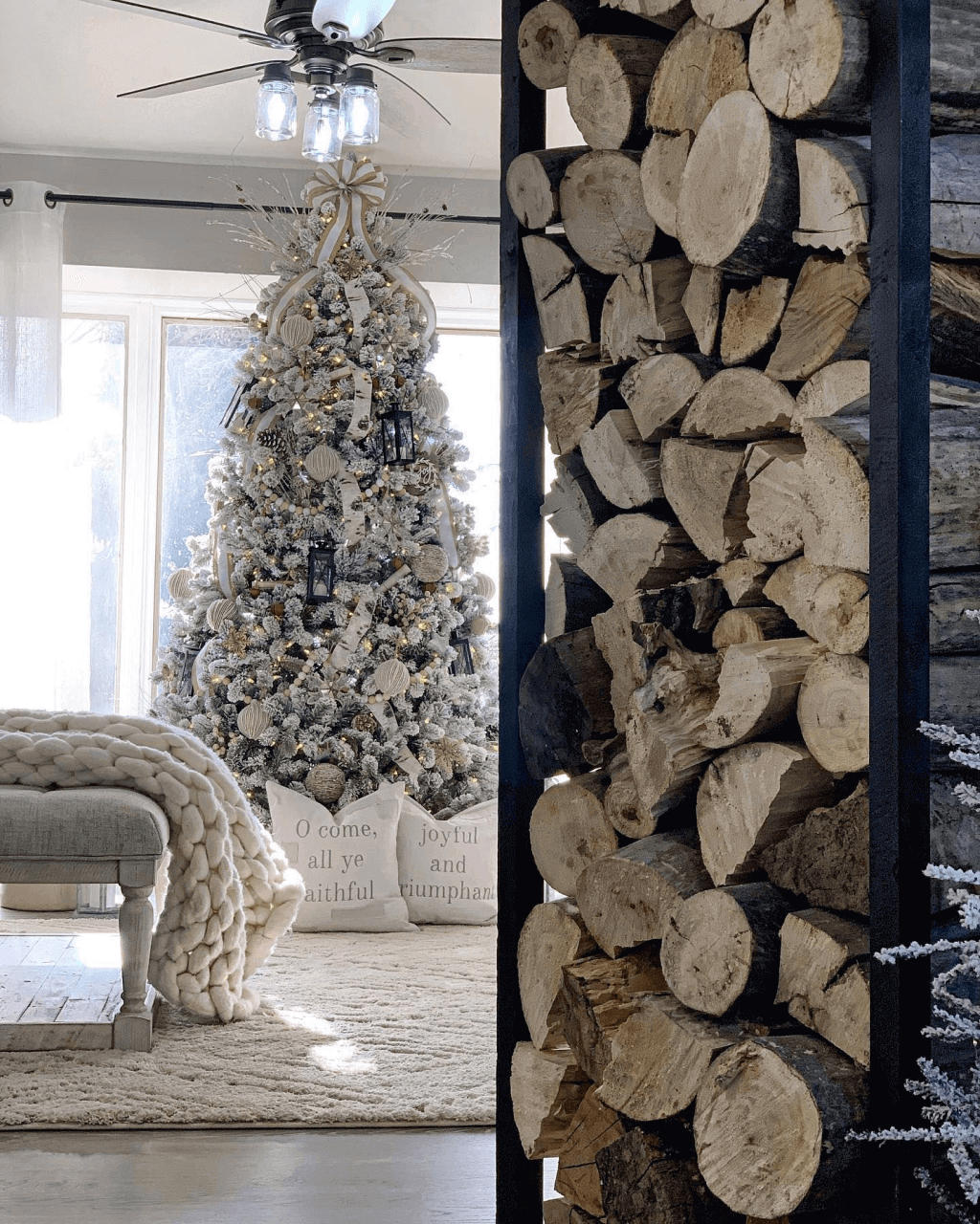 7.5' King Flock® Artificial Christmas Tree Unlit - Image 2