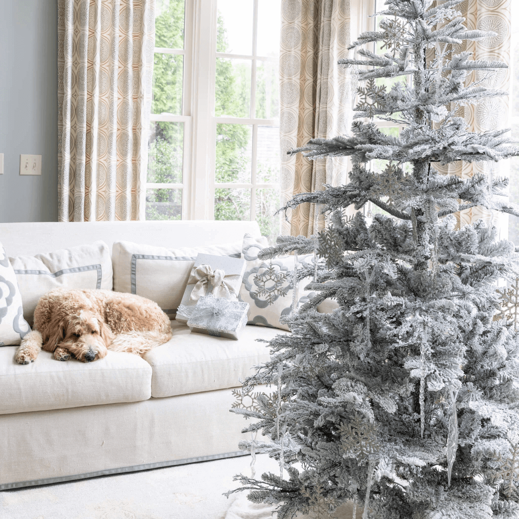 7' King Noble Flock Artificial Christmas Tree Unlit - Image 6