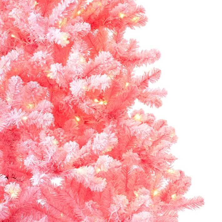 7.5' Duchess Pink Flock Artificial Christmas Tree with 600 Warm White LED Lights - Image 3