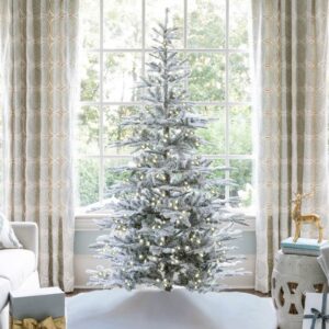 7' King Noble Flock Artificial Christmas Tree with 500 Warm White LED Lights
